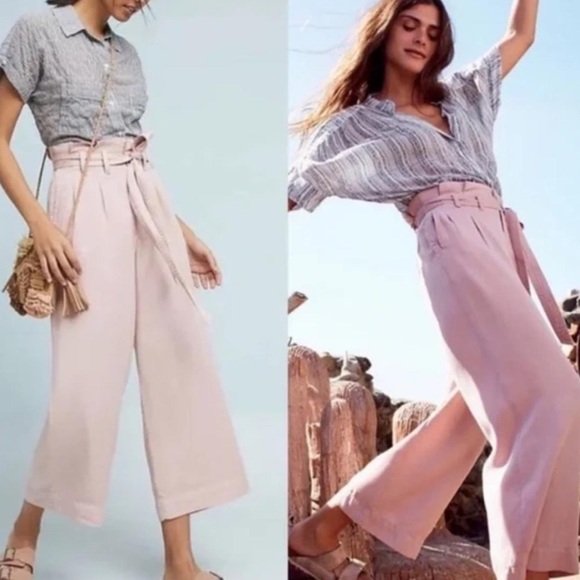 Anthropologie Pants - Anthropologie Blythe Wide Leg Paperbag Pants in Blush Pink Casual Size 10 Preppy